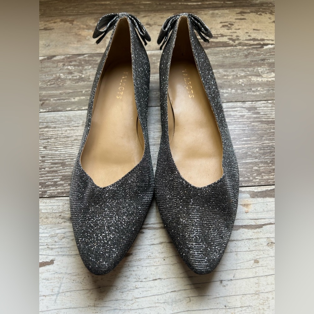 Talbots Black Glitter Flats with Bow